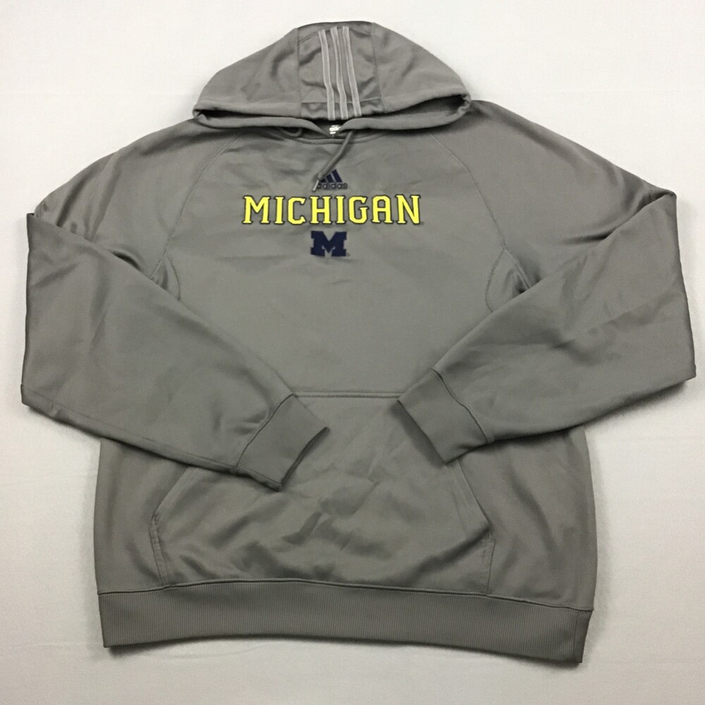 Michigan Wolverines Hoodie Men Large Gray Adidas Sweatshirt Pullover L *